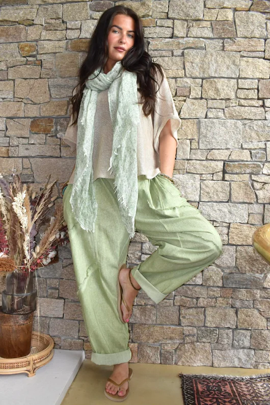 Rustic Nature Linen Blend Barrel Pant Washed Lawn